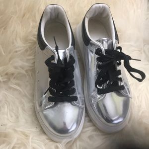 Silver tennis shoes